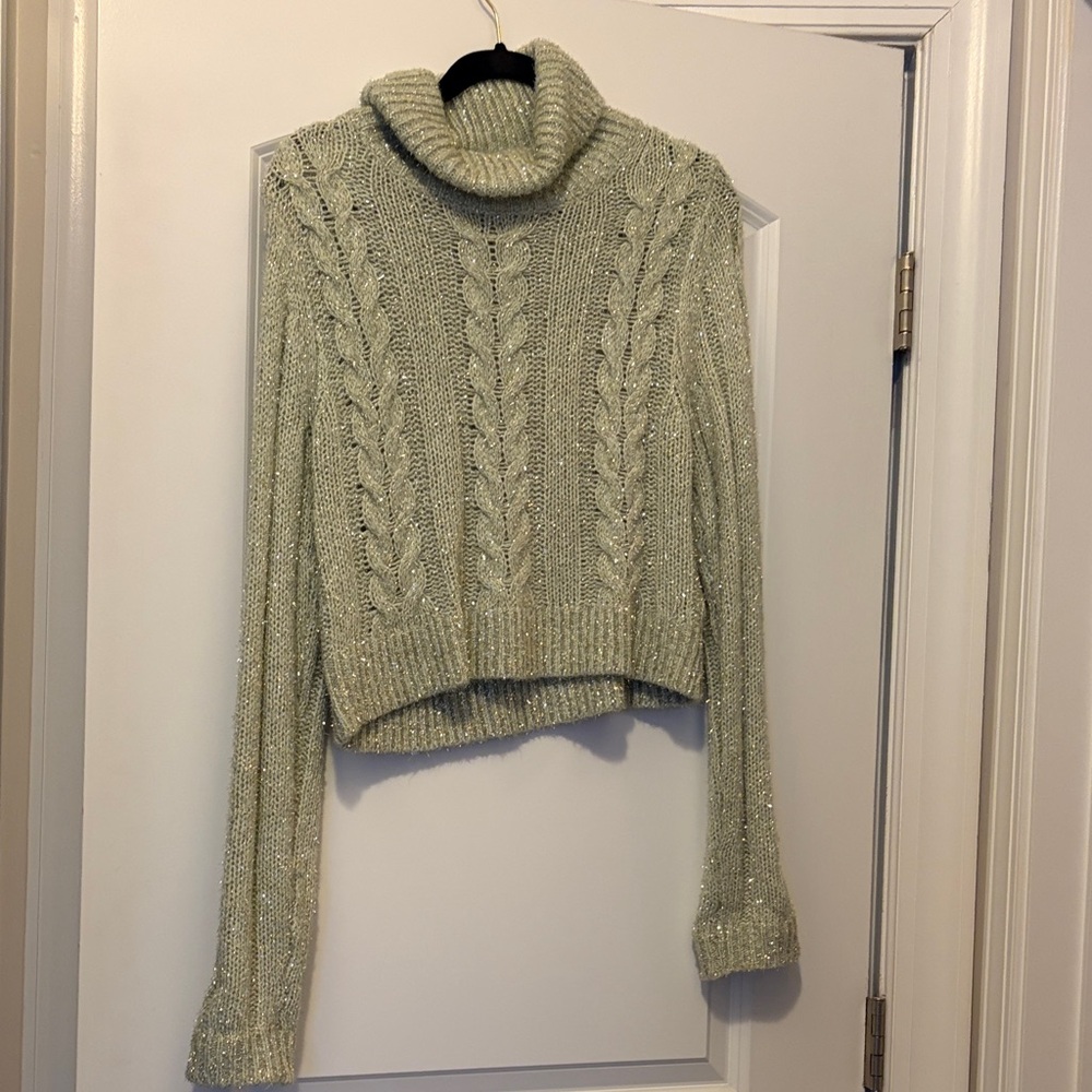Pilcro Cream Cable Knit Turtleneck Sweater